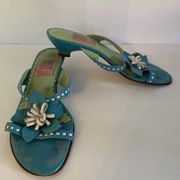 Lilly Pulitzer Blue Sandals Shoes White Flower 8 M SEE PHOTOS FOR DESCRIPTION