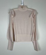 Zimmermann 100% Merino Wool Pink Ruffle Sweater Balloon Sleeve Size 2