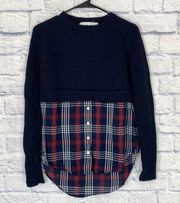 Veronica Beard Garrett navy plaid wool layered sweater