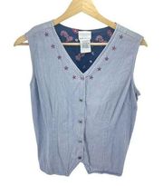 Vintage Bobbie Brooks Women's Blue White Stripe V-Neck Sleeveless Waistcoat Vest