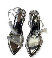 Good American Cinder F Rella Wedge Silver Lucite Triangle Block Heel Size 8 NWT