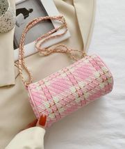 Boutique NWOT Pink Plaid Pattern Crossbody Purse / Chain Bucket Bag