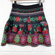 Farm Rio Black Flower Tapestry Sweater Skirt Size XS NWOT wool blend