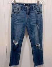 Kut from the Kloth mid rise distressed raw hem straight leg jean