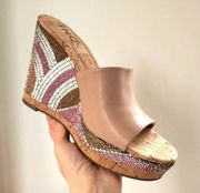 NWOB I.N.C. International Concepts Blush Cadie Bling Wedge Jeweled Mule Sz 7.5