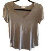 Mod Ref Sage Green Striped V-Neck Short Sleeve Lightweight T-Shirt Size M