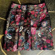 Metallic Black and Floral Pleated High Waisted Mini Skirt Size 4