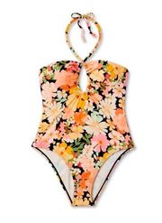 Floral Halter Keyhole Bandeau One Piece Swimsuit 
Size M