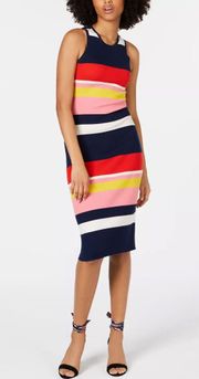 Upgrade Colorblock Stripe Merino Wool Sleeveless Ribbed Sweater Dress