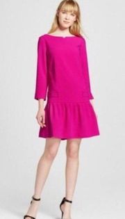 Victoria Beckham Pink Jacquard Drop Waist 3/4 Sleeve Dress xs