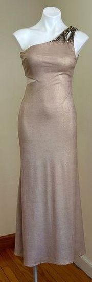 Alberto Makali Gorgeous Gold, Form Fitting, One Shoulder, Jewel Embellished Gown