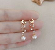 18K Gold Plated Moon Pearl Dangle Drop Earrings for Women