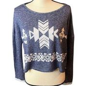 Derek Heart Aztec Southwestern Crop Light Sweater Top Drop Shoulder Sz L