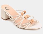 Journee Collection Sandals Size 6.5 Ivory Slip On Block Heel Open Toe Strappy