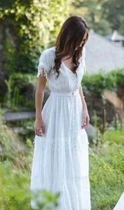 ✨ Jaase Boho Peasant White Crochet Lace Tiered Maxi Long Dress✨