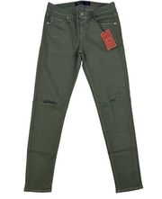 Just USA - Destroyed Ankle Length Skinny Jeans in Moss Green