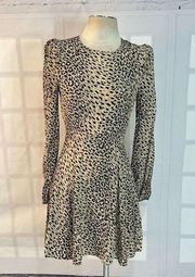 & Other Stories Cheetah Long Puff Sleeve Fit & Flare Mini Dress Brown Size 4