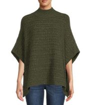 beachlunchlounge Olive Green Mock Neck Cable Knit Poncho Sweater Size M