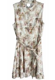 NWT  Sz 16 a line Cottage dress button front ivory floral linen