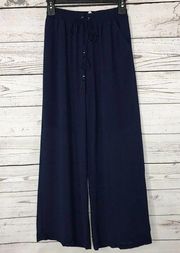 NY Collection Petite X-Small PXS Pants Wide Leg Semi-Sheer Elastic Waist Blue