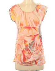 LIZ LANGE MATERNITY Women's Pink Orange Watercolor Floral Ruched Tee Size XS