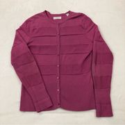 Callaway Golf Hot Pink Knit Stripe Embossed Button Up Cardigan Sweater Womens M