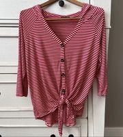 Sweet Claire Red and White Striped Tie Front Top. Size Small.