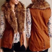 Anthropologie Hei Hei Brown Faux Fur Collar Vest Jacket Women’s Extra Small