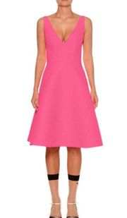 PRADA V-Neck Sleeveless A-Line Textured Dress in Neon Pink