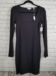 Ribbed Mini Dress NEW Square Neck  Medium Black