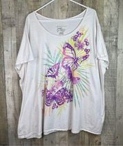 JMS 5X(30W/32W) White Short Sleeve Crewneck Butterfly Print T-Shirt