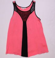 Milly Silk Chiffon Mesh Perforated Racerback Sleeveless Neon Pink Tank Top 2