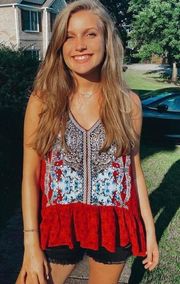 Cute red and blue floral shirt