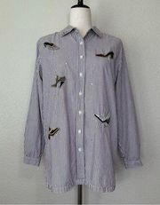 Bobbie Brooks Shoe Appliques Purple White Striped Button Down Shirt