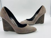 Halston Grey Suede Rectangular Wedge Pumps Sz 6