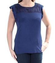 New Maison Jules Eyelet Flutter Sleeves Top Navy