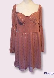 Crystal Doll Mauve & Metallic High Waist Boho Dress Size XL NWOT