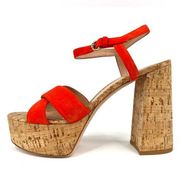 Gianvito Rossi Orange Suede & Cork Platform Ankle Strap Heel Sandals Size EU 42