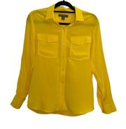 Women's Button Up Shirt Size Small Yellow SILK Roll Tab Sleeves