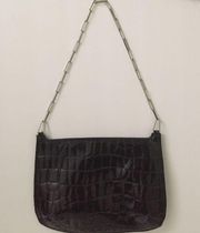 Bebe Patent Leather Animal Print Shoulder Bag Silver-tone Chain Strap Black