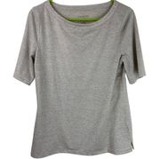 Talbots Tee Shirt Womens M Short Sleeve Gray Metallic Shimmer Scoop Neck Stretch