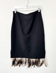 [Vintage] 90's Express Size Small S Black Pencil Skirt Feathers Hem NWT