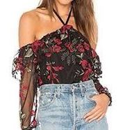 CUPCAKES & CASHMERE  Layered Sheer Rose Embroidery  Off Shoulder Top 