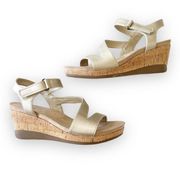 Wearever “Gable” Gold Faux Leather Cork Wedge Sandals Women’s Size 7 Summer Vibe