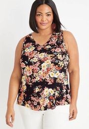 Maurices 24/7 Women’s Flawless Black Floral V-Neck Tank Top Size Large