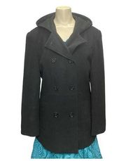 Liz Claiborne 100% Wool Coat Jacket 8 Black Winter Wear Double Breasted Peacoat