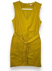 NWOT Halogen Chartreuse Mustard Yellow Sheath Belted with V-Neck Dress Size 12