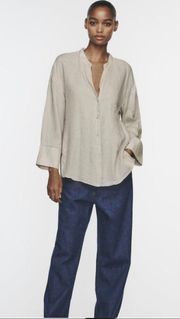 ZARA linen button front shirt. Sand color size XL