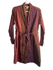 Flax 100% Linen Dress Women's M Maroon Multi Button Closure Belt Loop