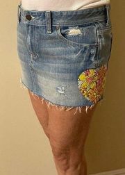 Jeans skirt distressed with patchwork​